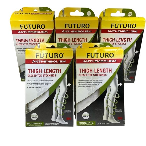Futuro Anti-Embolism Stockings Unisex M White Thigh Length 541700 Lot Of 5 - Picture 1 of 6